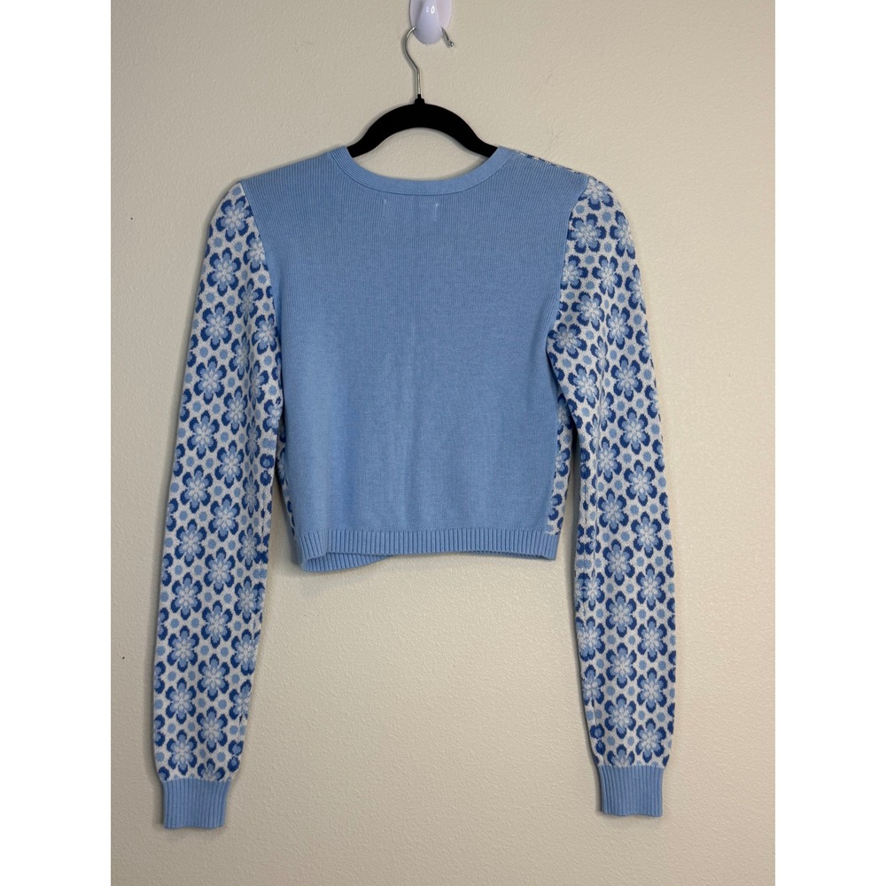 Hollister Blue Floral Cropped Cardigan Sweater Women XS V-Neck Button Front Y2K - Picture 2 of 4